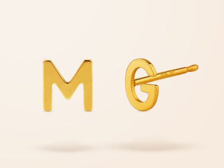 14K Gold Mini Initial Stud Earring For Cheap