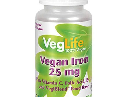 Veglife Vegan Iron Plus Vitamin C, Folic Acid, B-12 and VegiBlend Food Base 25 Mg - 100 Tablets Online Sale