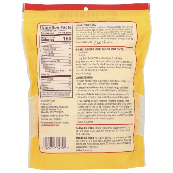 Bob s Red Mill Gluten Free Yellow Corn Polenta - 24 oz For Cheap