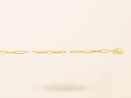 10K Gold Pearl Paper Clip Bracelet Hot on Sale