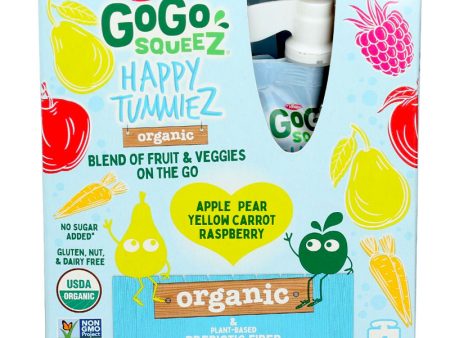 GoGo squeeZ Happy Tummiez Organic Apple Pear Yellow Carrot Raspberry -  4pk 3.2 oz. Hot on Sale