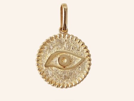 10K Gold Disc Evil Eye Charm Fashion