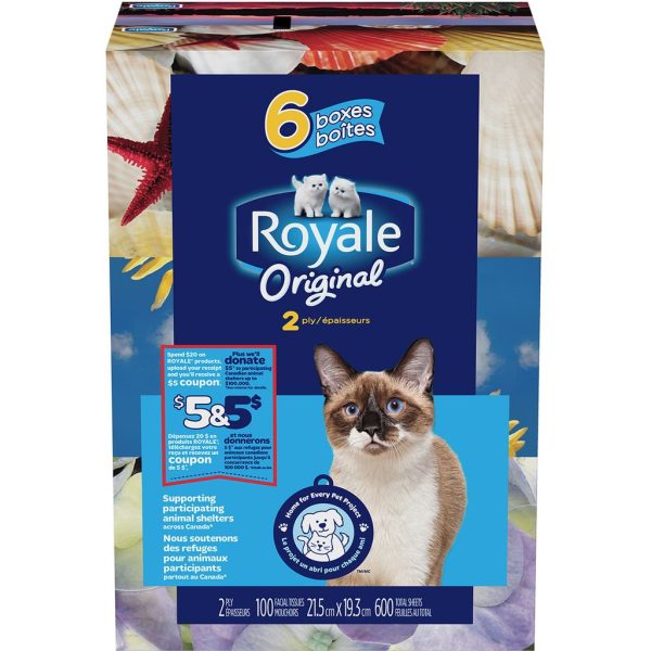 Royale: Original 2 Ply Facial Tissue, Soft & Strong, 6 Tissue Boxes, 100 Tissues Per Box Online Sale