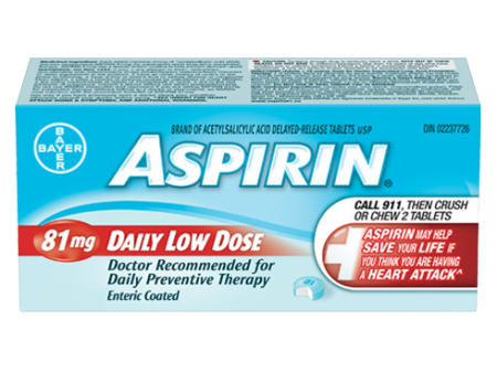 Aspirin: 81mg Enteric Coated Daily Low Dose 180 tablets Sale