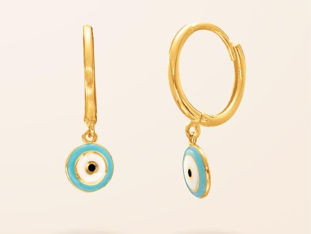 10K Gold Enamel Evil Eye Huggie Earrings For Discount