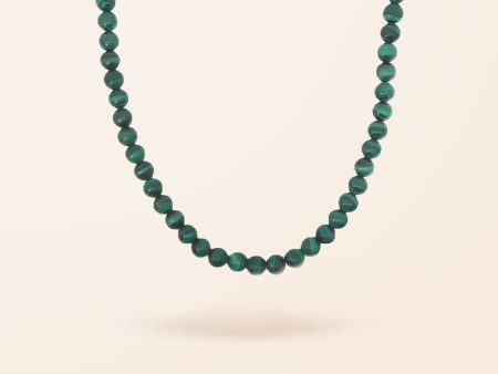 10K Gold Malachite Bead Necklace For Sale