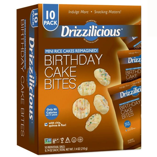 Drizzilicious Mini Rice Cakes Birthday Cake Bites - 12 BOXES Hot on Sale